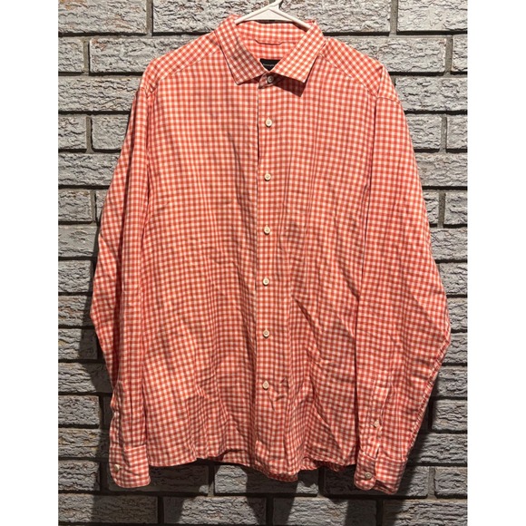 Ermenegildo Zegna Other - Ermenegildo Zegna Mens Orange Gingham Cotton Linen Button Down Shirt XL
